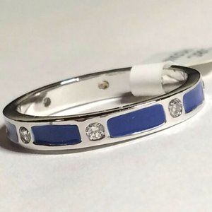 Silver Blue Eternity Ring Band Size 10 Stackable Enamel Rhodium Plated Zirconia